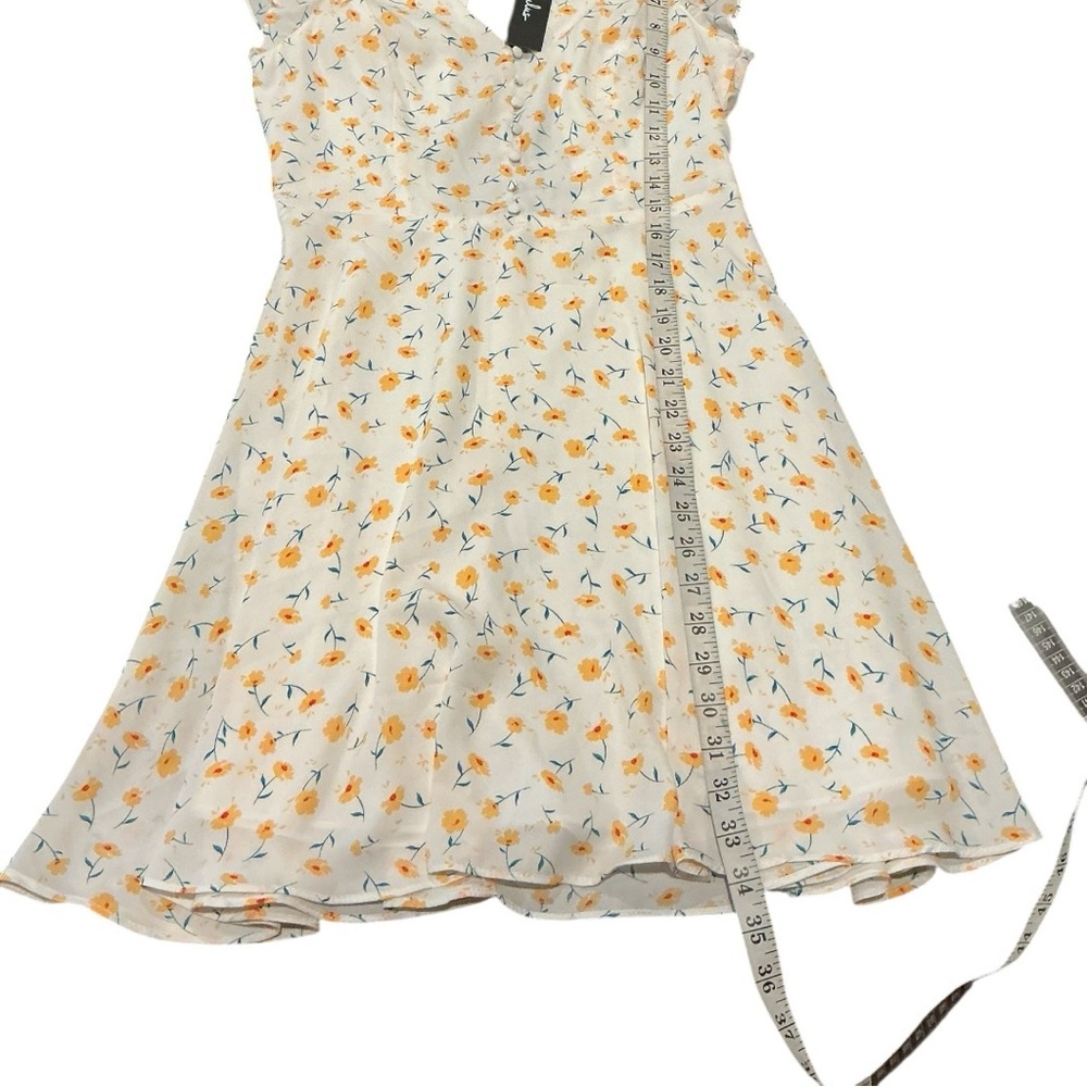 Lulus Floral Mini Dress Size M NWT Yellow White Button Front Fit & Flare - Picture 7 of 7